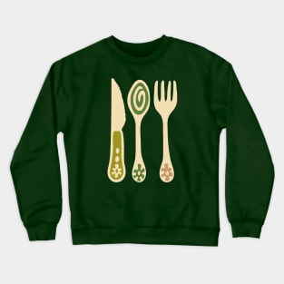 CUTLERY Retro Vintage Kitchen Utensils Knife Spoon Fork in Olive Brown and Green - UnBlink Studio by Jackie Tahara Crewneck Sweatshirt